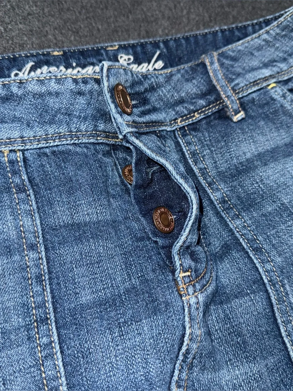 VTG Y2K American Eagle Low Rise Micro Mini Jean Skirt Distressed Denim Utility 2